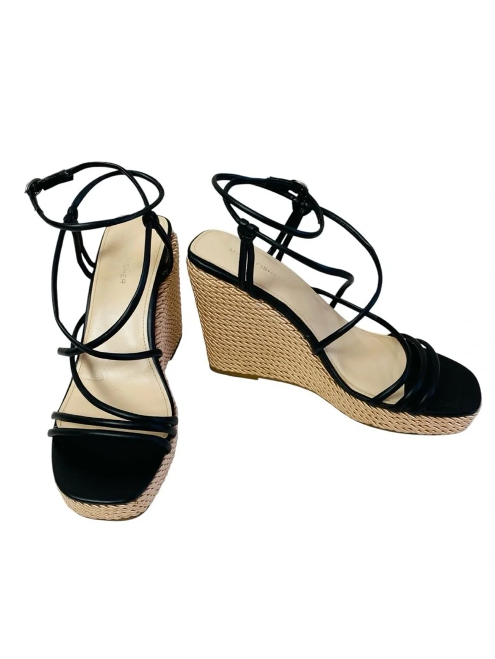 Marc Fisher Zarah wrap Ankle Strap Wedge Platform Sandals Woven Black size 7